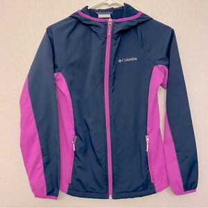 Columbia girls hooded windbreaker jacket Navy blue hot pink-L 14/16